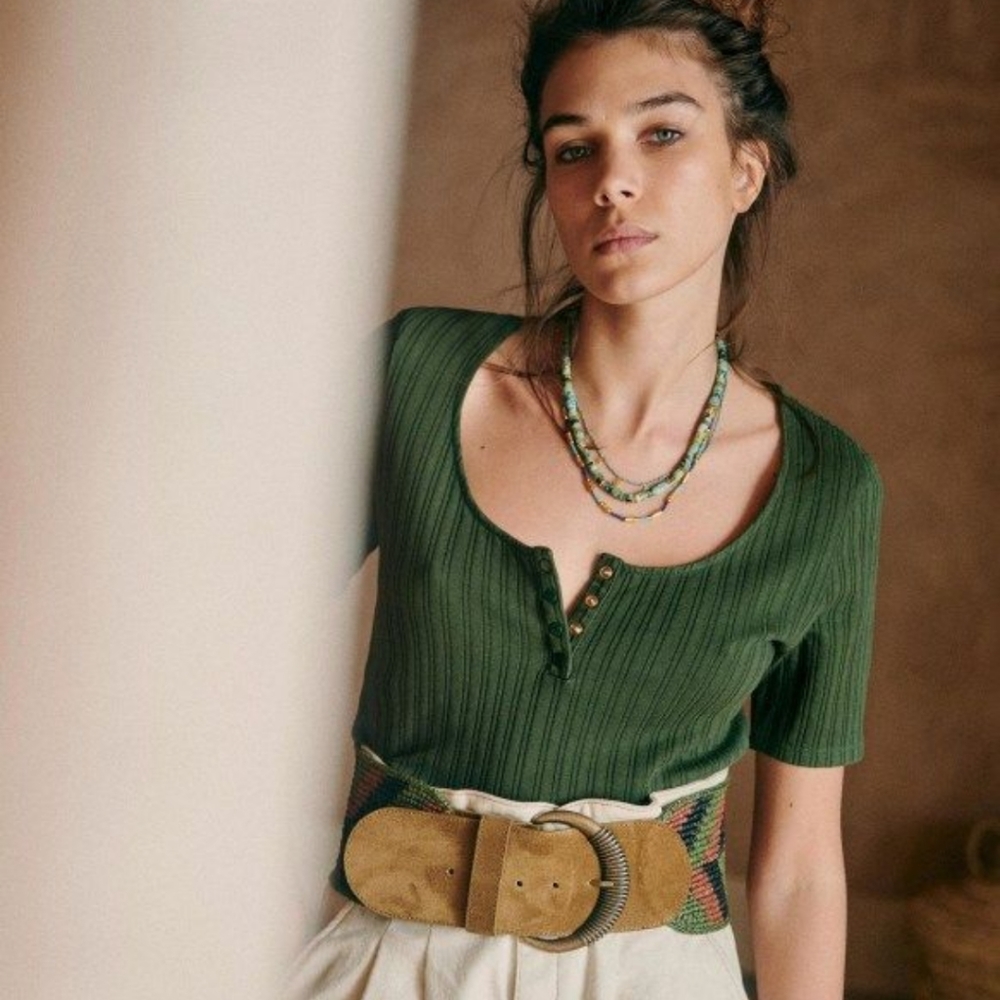 Sezane Green Short Sleeve Tee